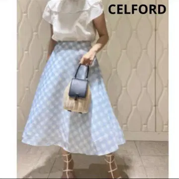 미사용 새상품 CELFORD 스카이블루 체크 무늬 롱 스커트