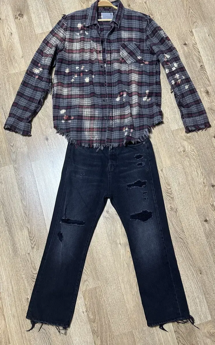 R13 Check Shirt L, Dark Black Jeans Size 30 Set