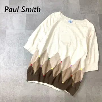 Paul+ 폴스미스 다이아 무늬 코튼 니트 반팔 라이트 베이지
