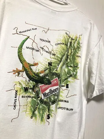 marlboro 말보로 리자드 나침반 맵 티셔츠 화이트 빈티지 90s