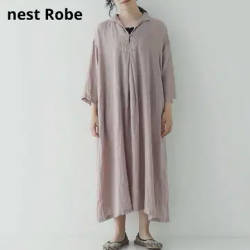 네스트로브 린넨 카라 부착 스모크 원피스 스모크 핑크