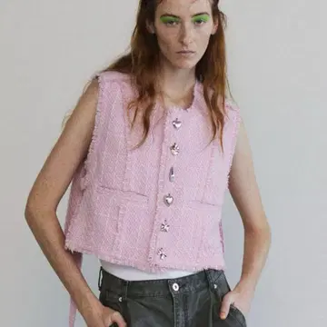 새상품 Tweed Fringe Vest/트위드 프린지 조끼