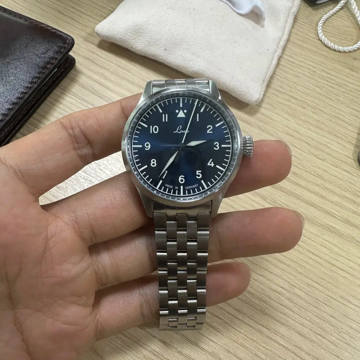 Laco Flieger Pro 37mm Hand Wound Blue Dial Bracelet #라코,#플리거