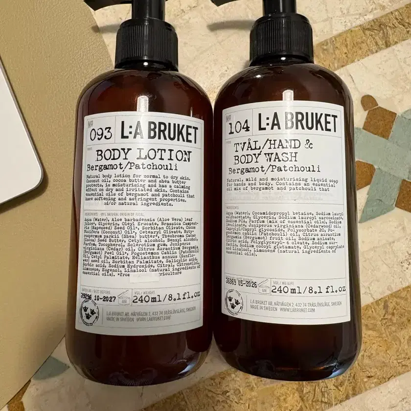 L:a Bruket Bergamot Patchouli Body Wash Body Lotion Set New