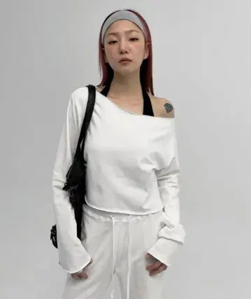 BLACKUP 보트넥 오프숄더 크롭 티셔츠 이너 세트