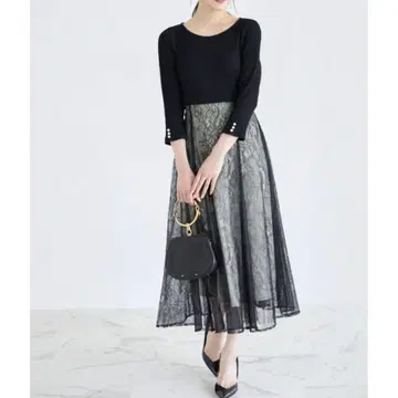 tocco closet 절개 레이스 도킹 원피스 블랙