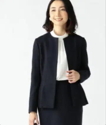 네이비 노카라 트위드 자켓 34 XS 데미룩스 빔즈
