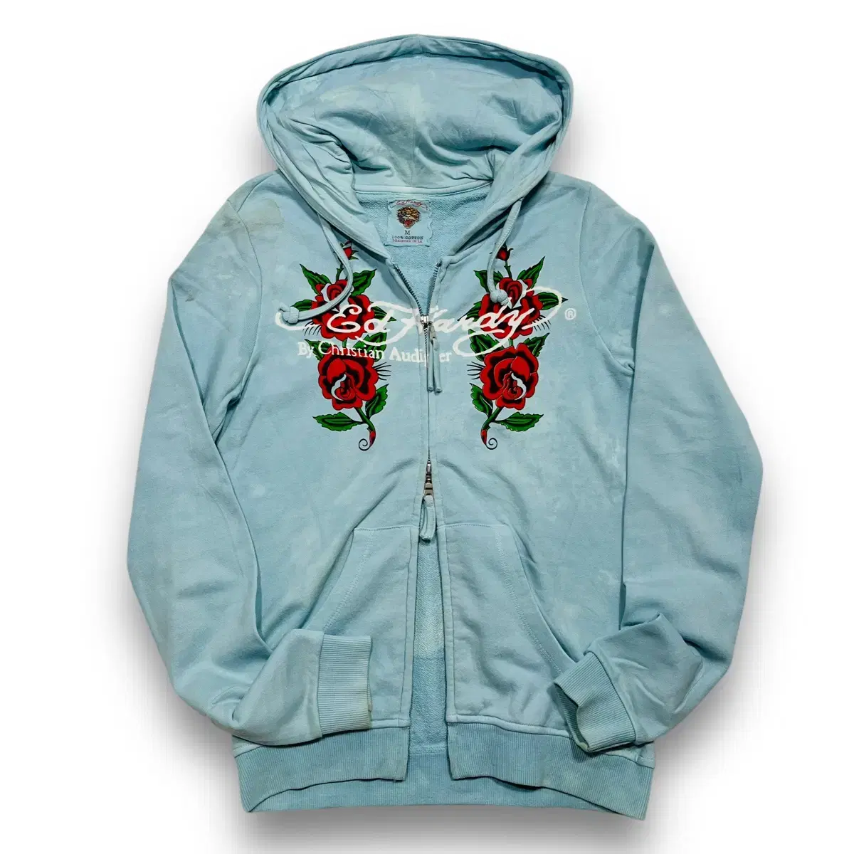 Punk Ed Hardy Rose Skull Old School Tattoo Two-Way Hoodie Zip-Up