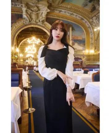 헤르립토 포부르 어깨 리본 드레스