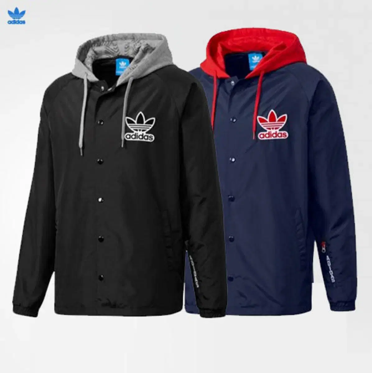 Adidas Navy Red Flame Hooded Windbreaker Jacket 95 Windbreaker Vintage
