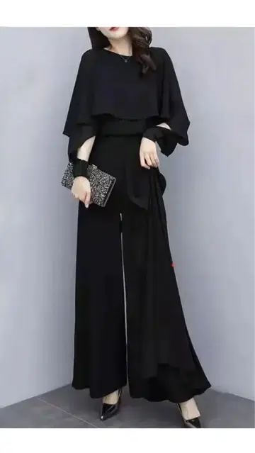 블랙 셋업 와이드 팬츠