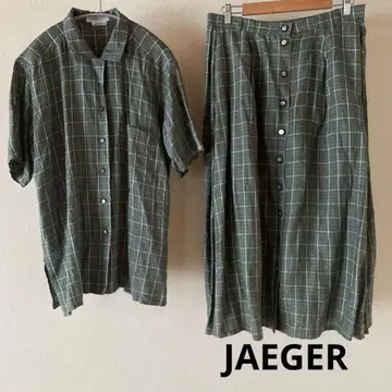 JAEGER 예거 스커트 셋업 린넨 그린 체크