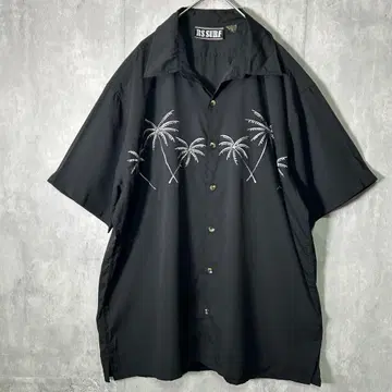 야자수 자수 블랙 셔츠 반팔 얇은 소재 시원한 인도산 XL