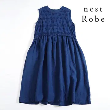 980y*네스트로브 nest Robe 인디고 염색 자수 린넨 원피스