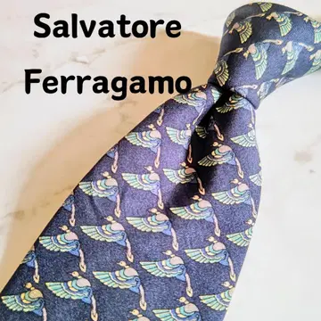 Salvatore Ferragamo 페라가모 넥타이 네이비 버드 실크