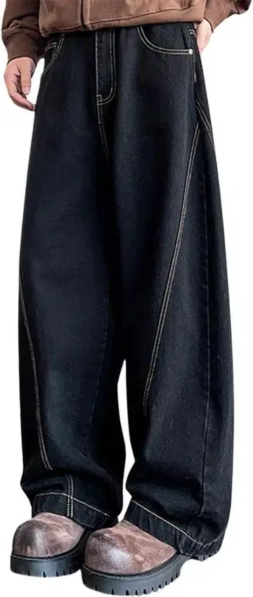 청바지 3XL 남성용 커브 데님 루즈핏 와이드 데님