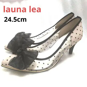 라우나레아 리본 튤 도트 힐 펌프스 24.5cm