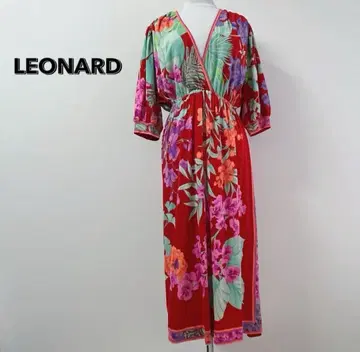레오나르 LEONARD 카슈쿨 원피스 실크 빨간색 꽃무늬 반팔 여름용