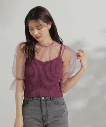 PROPORTION BODY DRESSING 퍼플 시스루 니트 뷔스티에