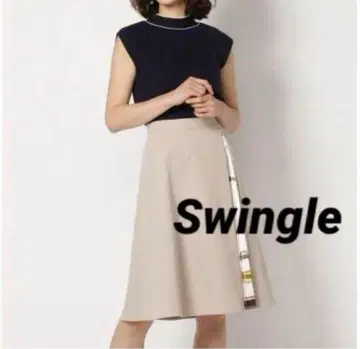 스윙 지퍼 스카프 스커트 S W64 플리츠 미사용에 가까운 DMW