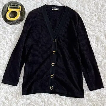 살바토레 페라가모 롱 가디건 간치니 골드 버튼 블랙