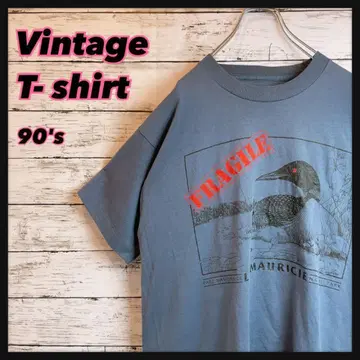 애니멀 무늬] 90's 빈티지 회화 그래픽 기업 아트 티셔츠 물새 카모
