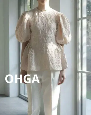 OHGA POWAN 살몬 핑크 퍼프 슬리브 블라우스