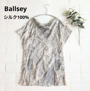 Ballsey 실크 100% 도트 무늬 아트 프린트 블라우스 38 사이즈