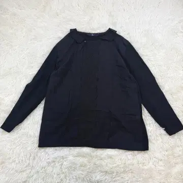45R 레이스 카라 부착 긴팔 셔츠 블라우스 네이비