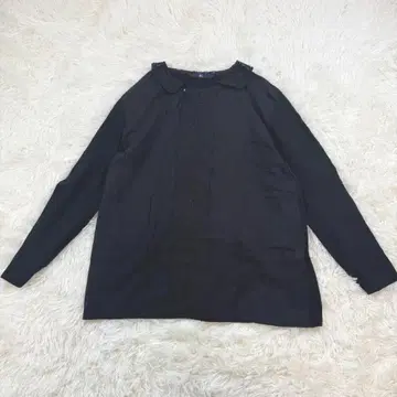 45R 레이스 카라 부착 긴팔 셔츠 블라우스 네이비