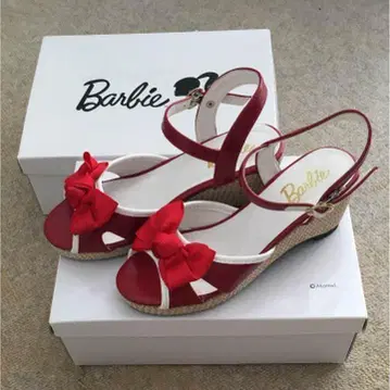 바비 Barbie 샌들 23cm 빨간색 리본 모티브 오픈토
