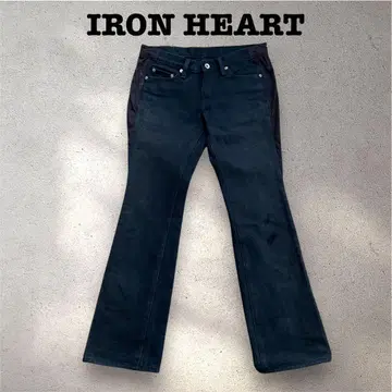 IRON HEART 21oz 헤비 온스 블랙 플레어 데님 팬츠 S