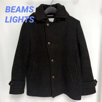 BEAMS LIGHTS/빔즈 체크 무늬 후드 부착 울 코트
