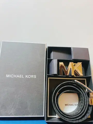 마이클코어스 블랙 가죽 벨트 MK 로고