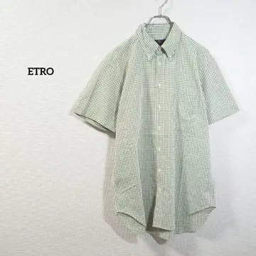 ETRO 에트로 셔츠 그린 체크 무늬 반팔 셔츠 버튼 다운