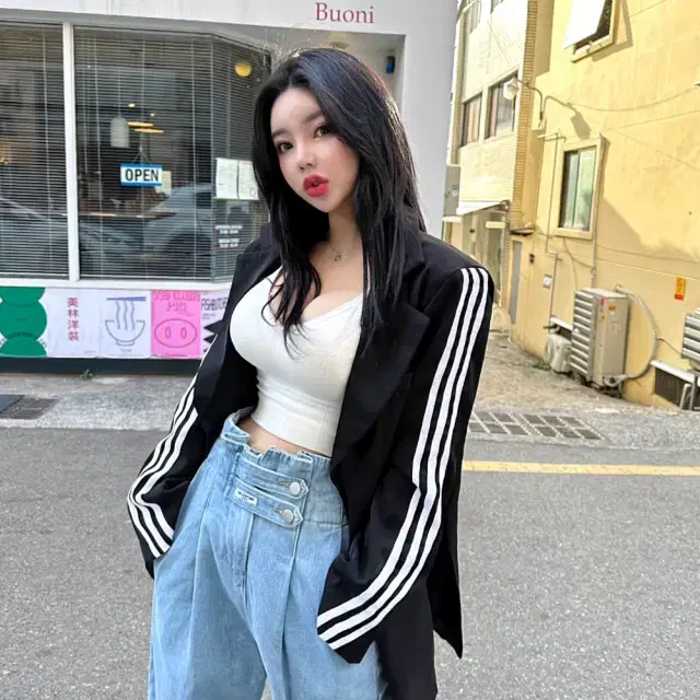 [하프기장] 삼선jk 오버핏 배색자켓 패드내장