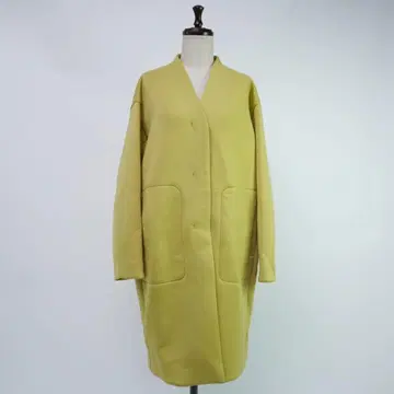 새상품 NEU 저널 스탠다드 노카라 롱 코트 노랑 사이즈 F