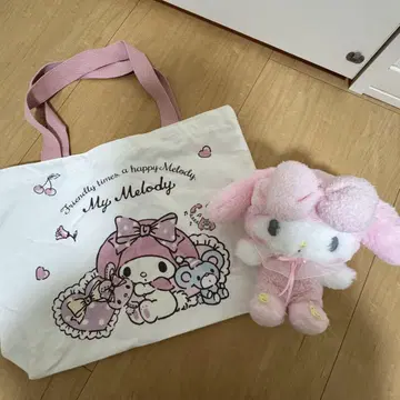 산리오 마이멜로디 핸드백 토트백 힐링 인형 반다나 봉제 인형