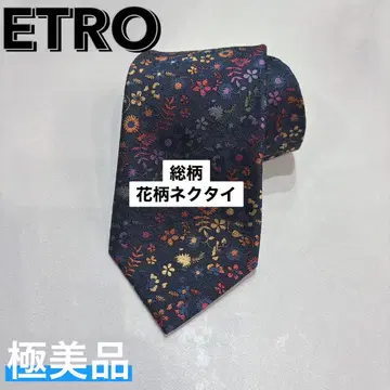 ETRO 꽃무늬 올 패턴 넥타이 네이비 계열