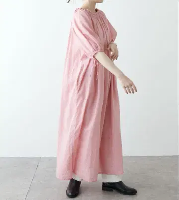 실크 린넨 원피스 코튼 린넨 원피스 리본 개더 레이어드