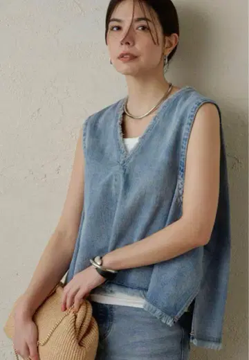 LOUNGEDRESS 라운지 드레스 데님 V 베스트 블루 베스트