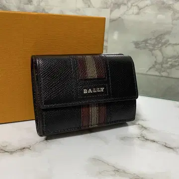 BALLY 발리 삼중 접이식 지갑 컴팩트 가죽 천연 가죽 스트라이프