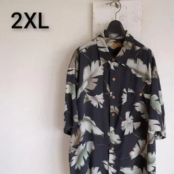 구제 의류 반팔 셔츠 하와이안 셔츠 블랙 실크 Caribbean 2XL