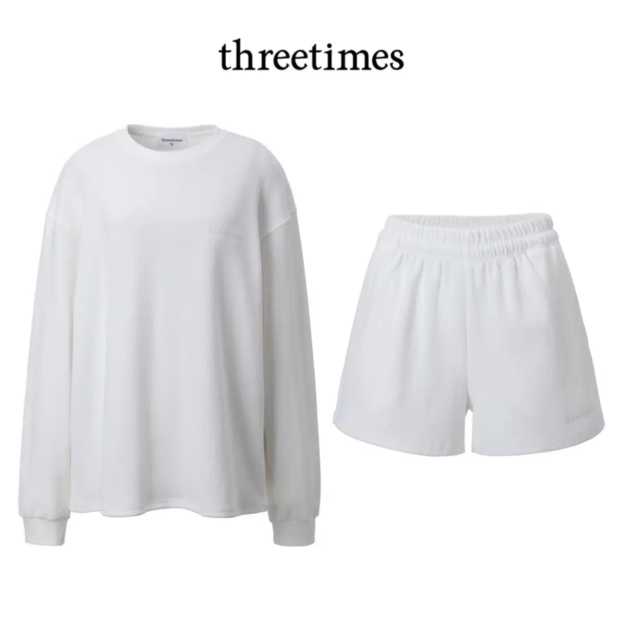 Threetimes Waffle Sweatshirt & Shorts Pants Training Shorts Set Koiseiojichoi