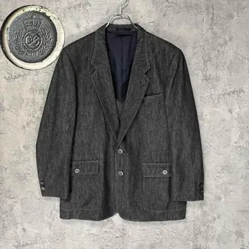* DIXTON 블랙 데님 테일러드 자켓 실버 버튼 싱글 L