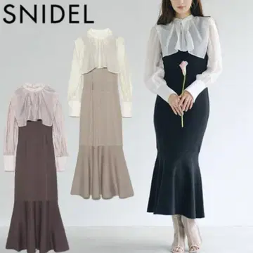 SNIDEL 스퀘어 카라 도킹 니트 원피스