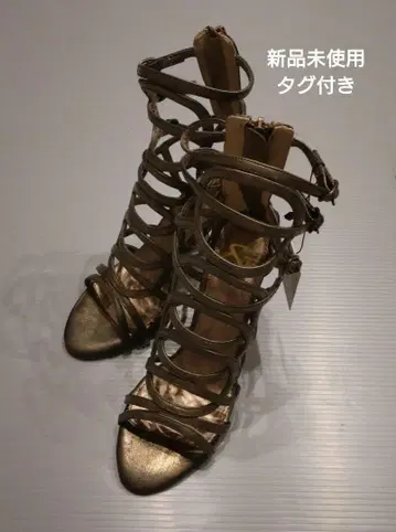 골드 스트랩 샌들 하이 힐 23.5cm