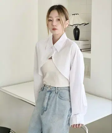UNE MANSION 크롭 볼레로 셔츠 화이트