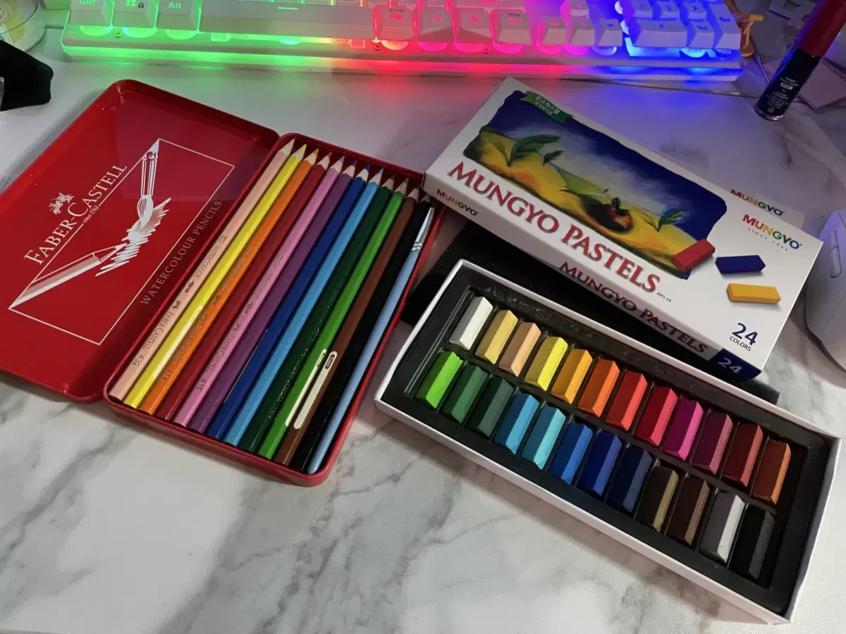 Faber-castell Watercolor Pencils, Mungyo Pastels, and Sami Watercolor Paint Set