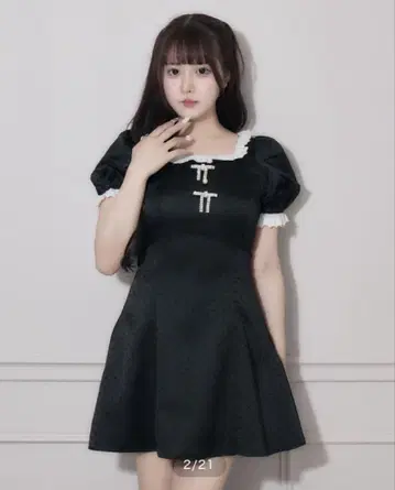 pium 비쥬 리본 도리 원피스 블랙 자카드